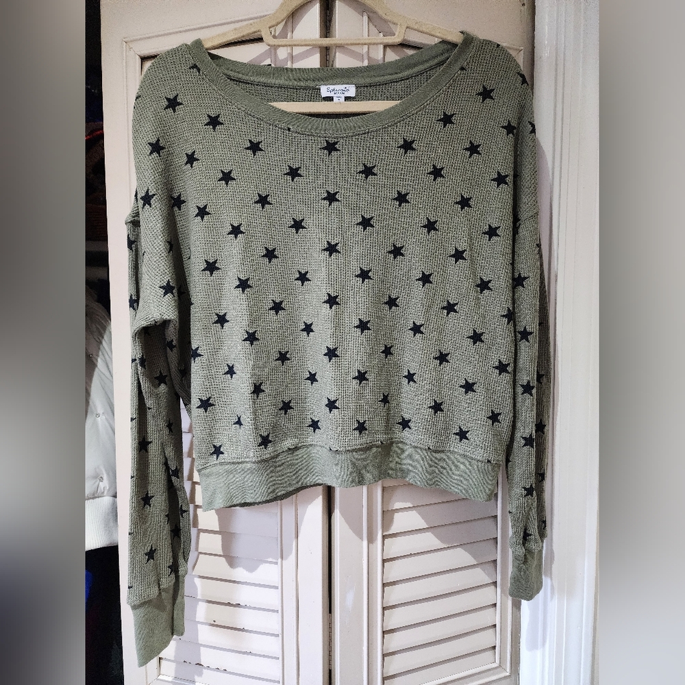 Splendid Waffle Knit Green Star Patterned Sweater M